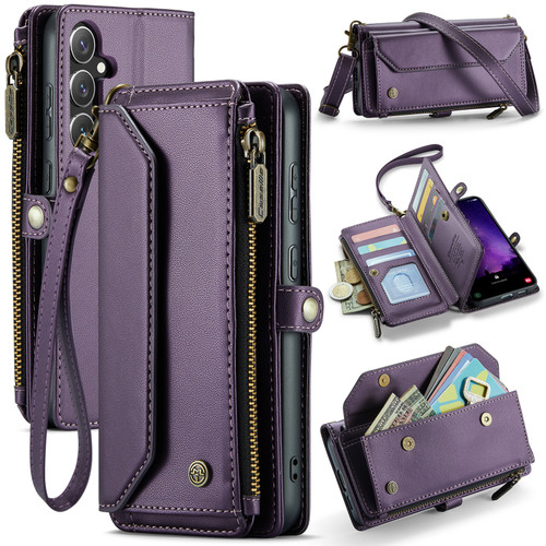 Samsung Galaxy S24 FE 5G CaseMe C36 Card Slots Zipper Wallet RFID Anti-theft Leather Phone Case - Purple